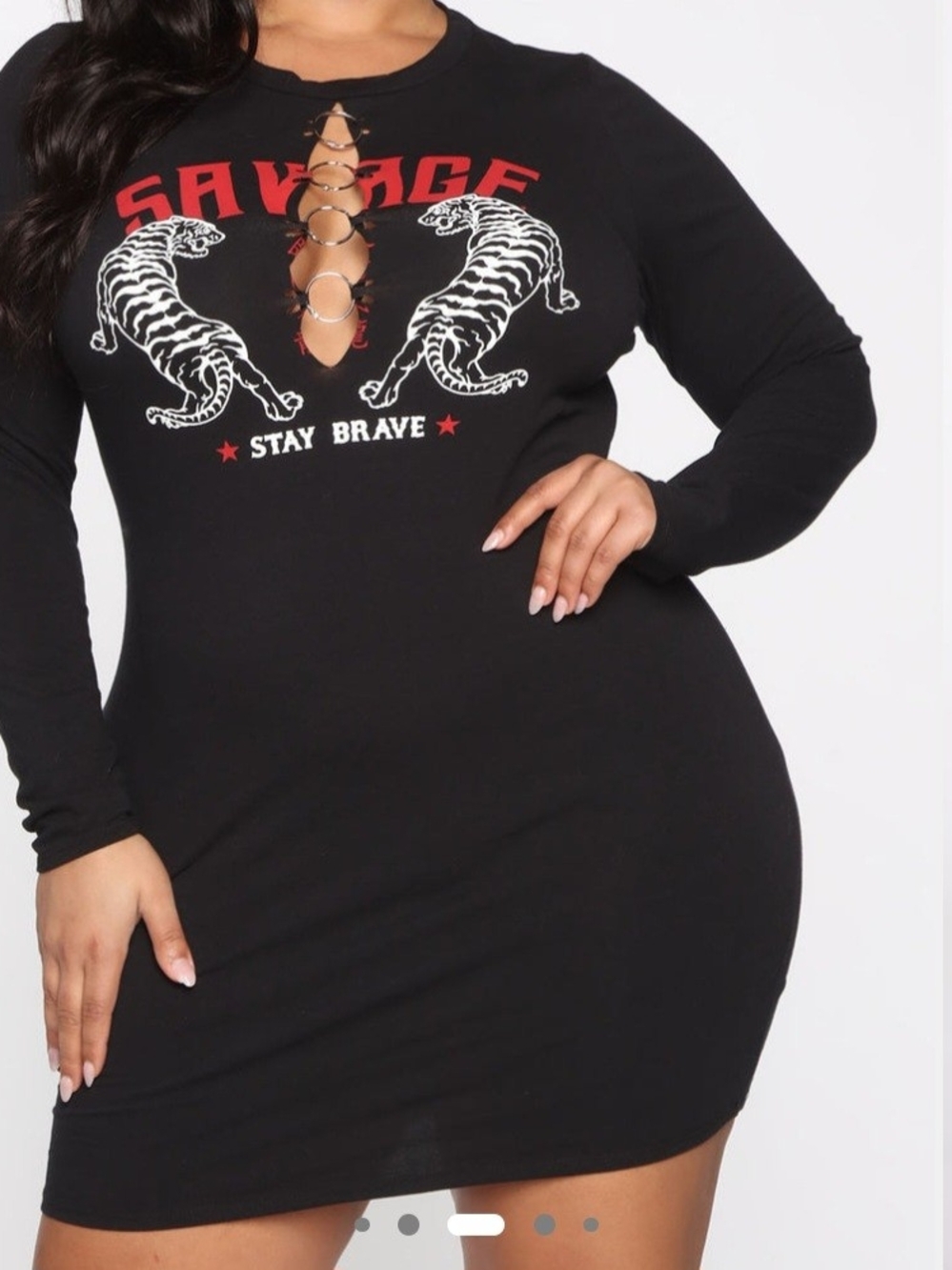 Fashion Nova Black Savage Tiger Lace-Up Mini Dress with Red Accents